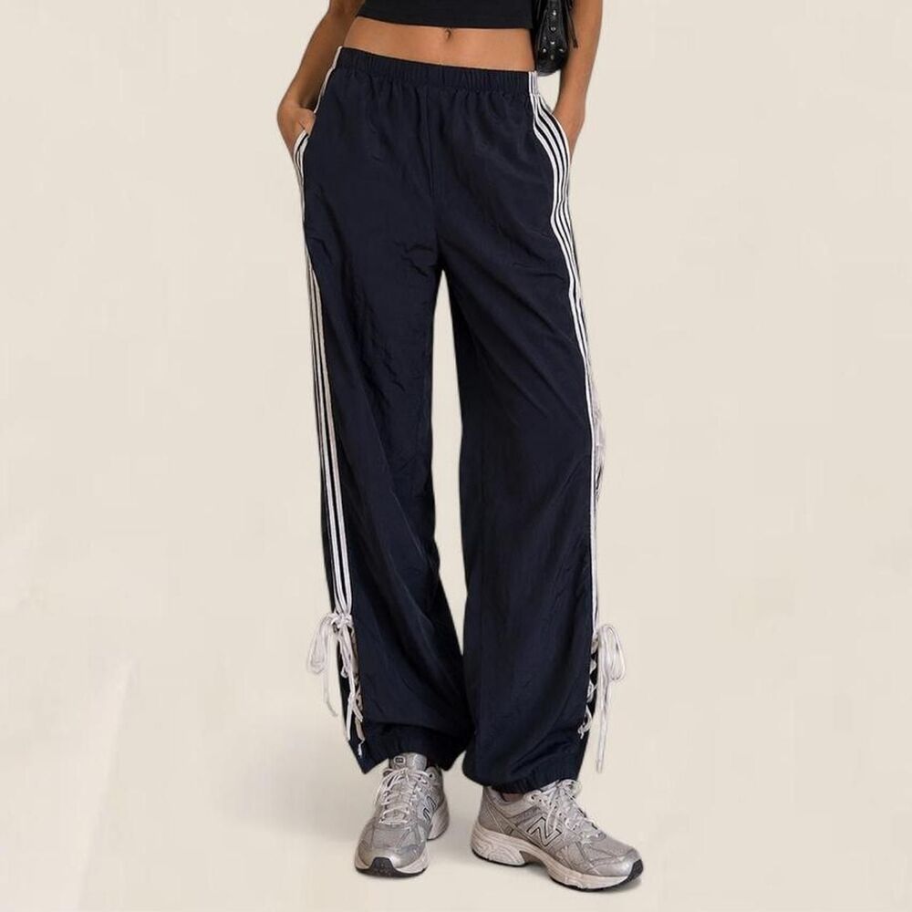 Edikted navy ruched side stripe track pants Y2K athleisure size M